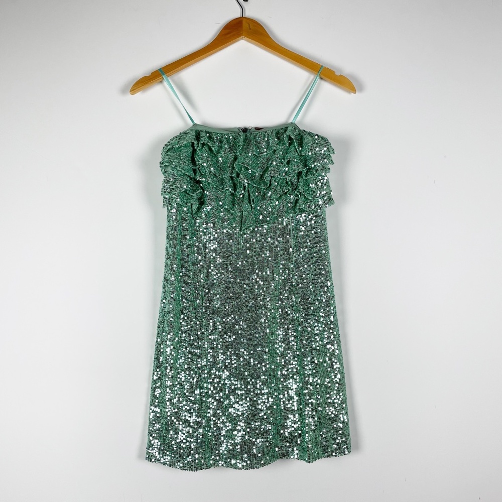 Free People Mint Green Sequin Ruffle Mini Dress